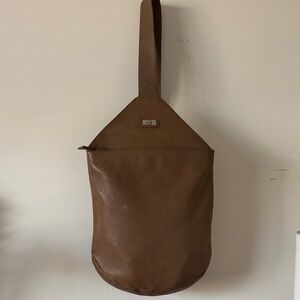 The Sak Taupe/Brown Leather Body Sling Bag